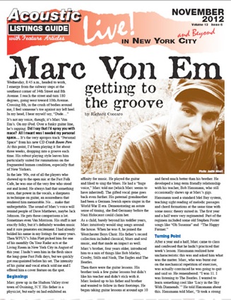 Marc Von Em getting to the groove By Richard Cuccaro Wednesday, 8:45 a